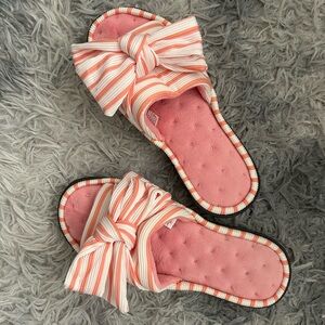 Striped Pink Bow Women’s Slippers